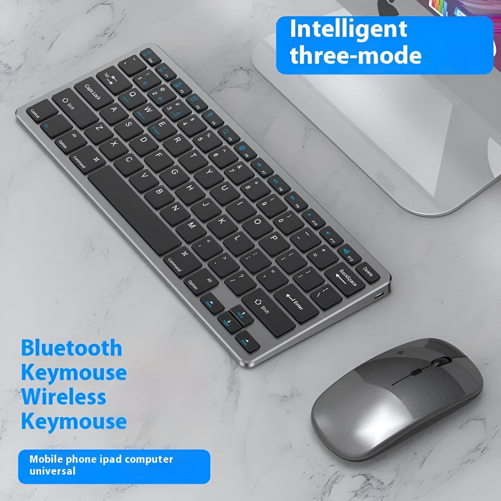 Ultra-thin wireless keyboard and mouse set in silver with rechargeable design