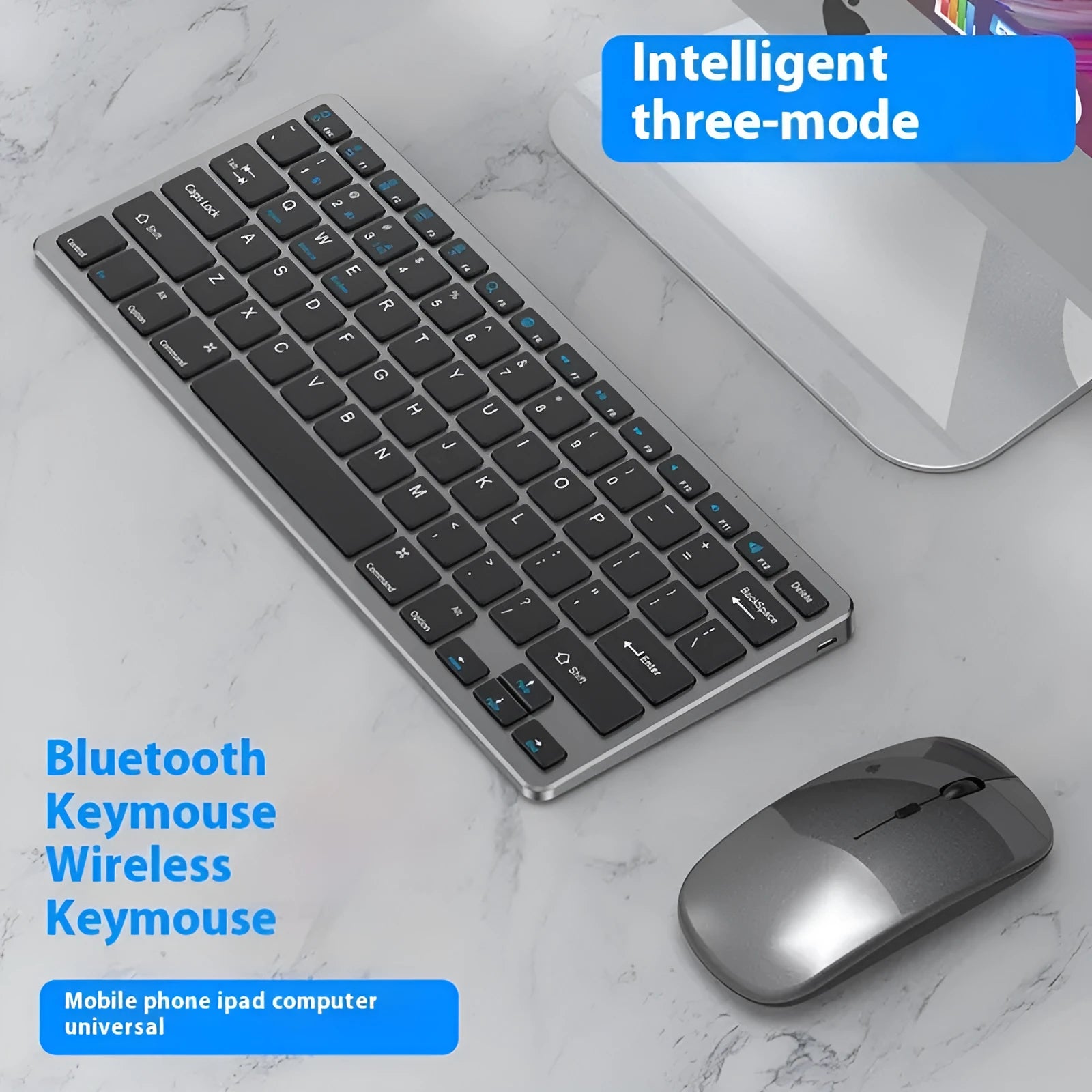 Ultra-thin wireless keyboard and mouse set in silver with rechargeable design