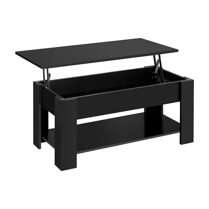Black lifting coffee table with plate-type top and adjustable height mechanism in modern design