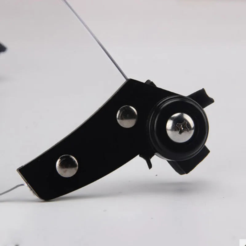 Transparent polycarbonate helmet face shield measuring 30x15cm with guide rail mounting system