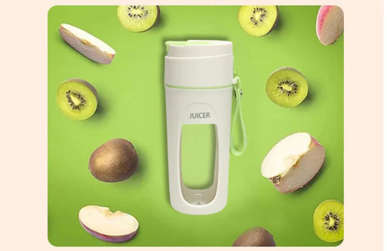 Portable USB blender with glass cup in fresh orange, grass green, or light purple colour