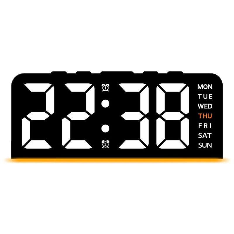 Plastic electronic alarm clock with LED display, 10mm thickness, available in multiple colour combinations