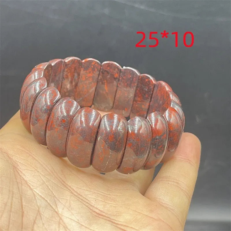 Bloodstone quartz rock jade bracelet in modern simple style on wrist