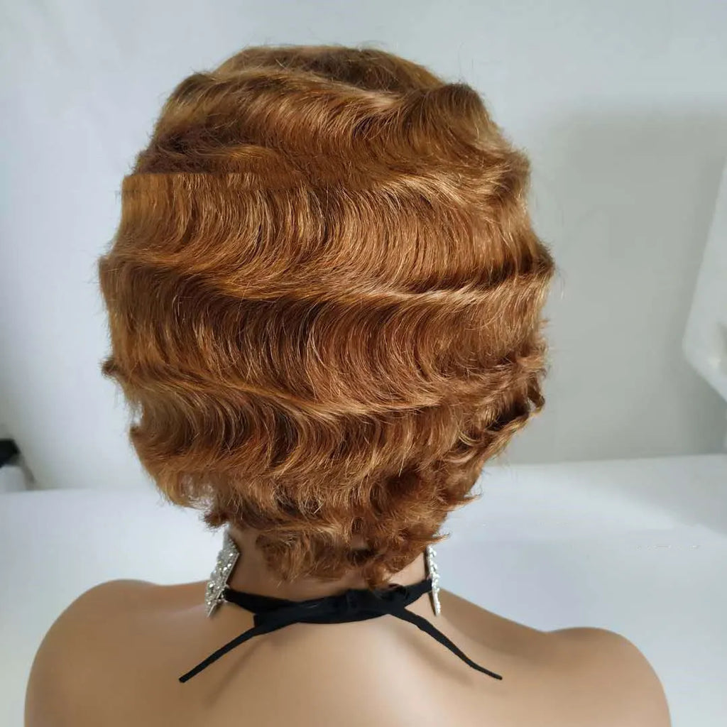 4 inch short bob wig in real human hair with finger wave style and picture colour for ladies