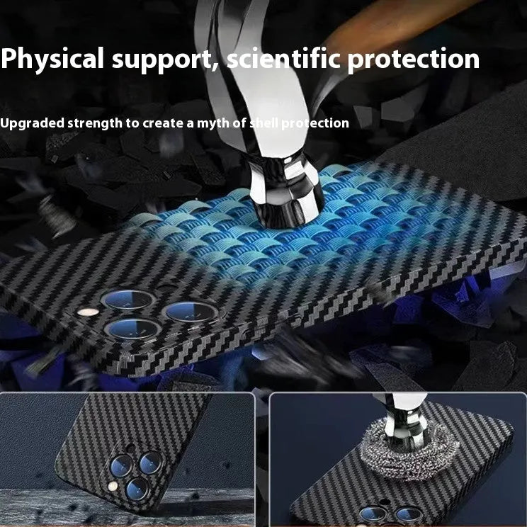 Carbon fiber phone case with drop resistance and heat dissipation for iPhone, black and gray colour