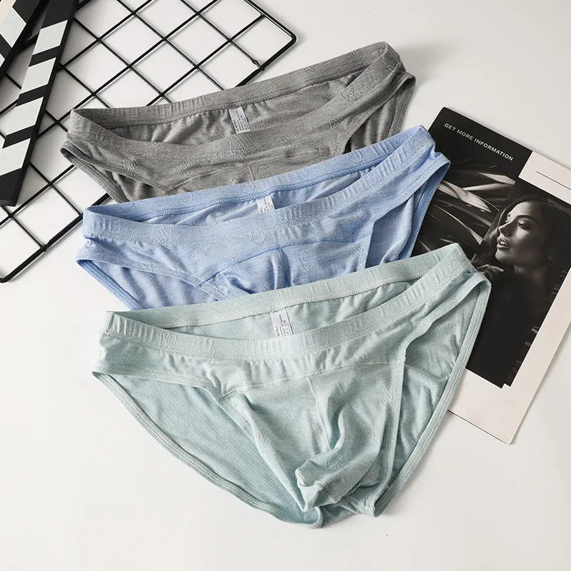 Women's low-waist modal briefs with jacquard ice silk pattern in colourful blue.
