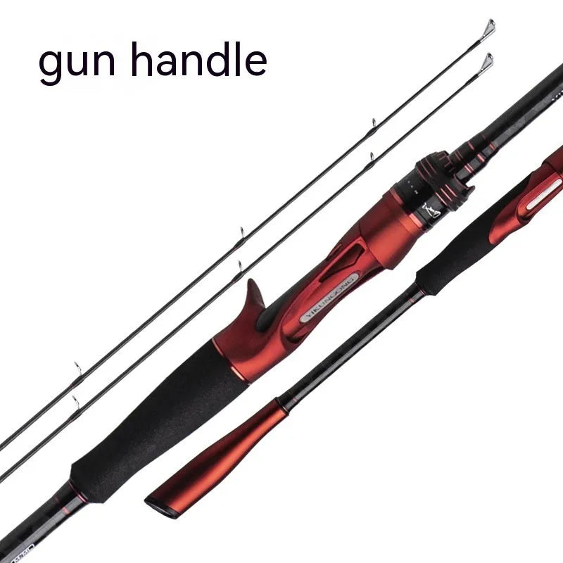 Carbon ultralight lure fishing rod showing straight handle and pikestaff style options in lengths of 2.1 metres and 2.4 metres.