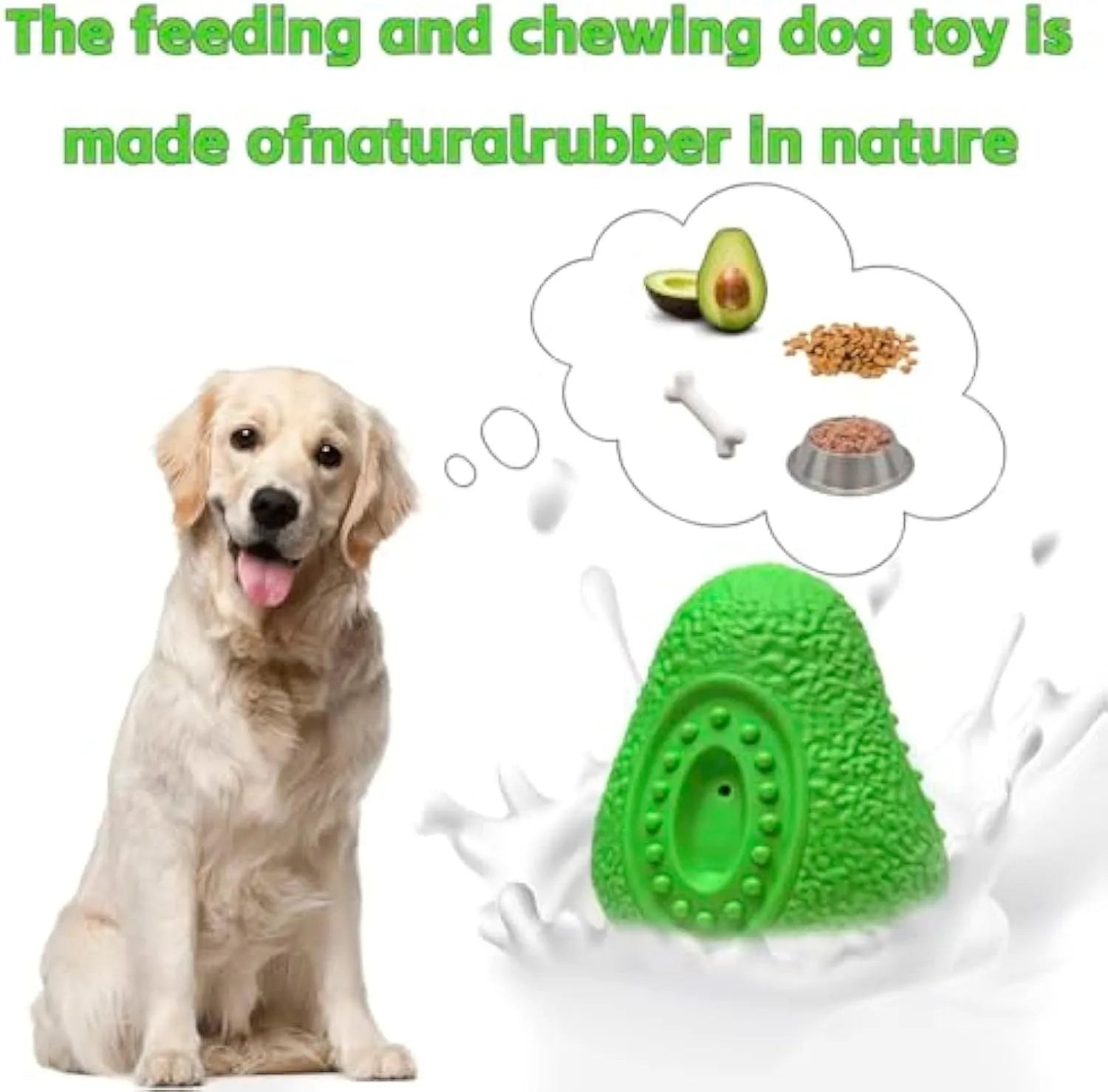 Green avocado-shaped heavy-duty rubber dog chew toy for aggressive chewers on a white background.