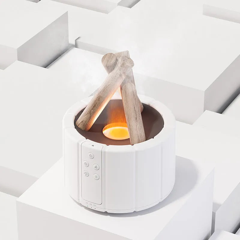 Simulated flame aromatherapy machine with 280ml tank in white on a desk