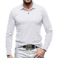 Men's long sleeve cotton polo collar t-shirt in American retro style, shown in dark grey.