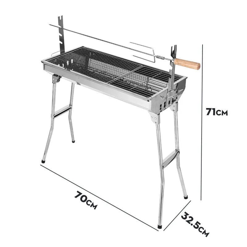 Large stainless steel portable barbecue oven with charcoal grill and safety nets