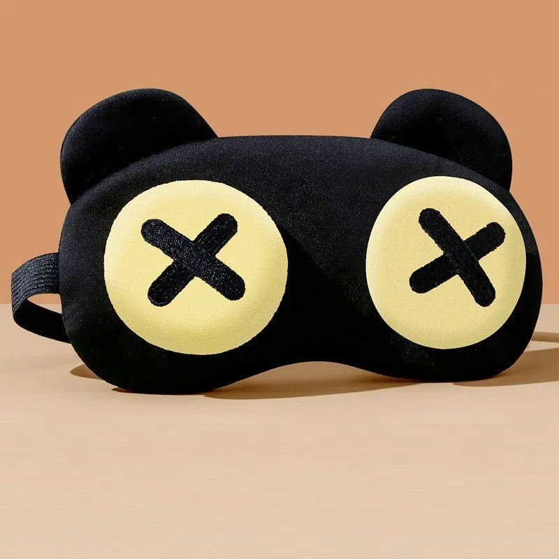 Funny bear eye mask for sleep with shading and ventilation, polyester fabric, four bear styles: round eye, half eye, X eyes, bear eye