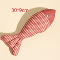 Blue, red or yellow catnip fish toy with natural filling for feline energy and dental health