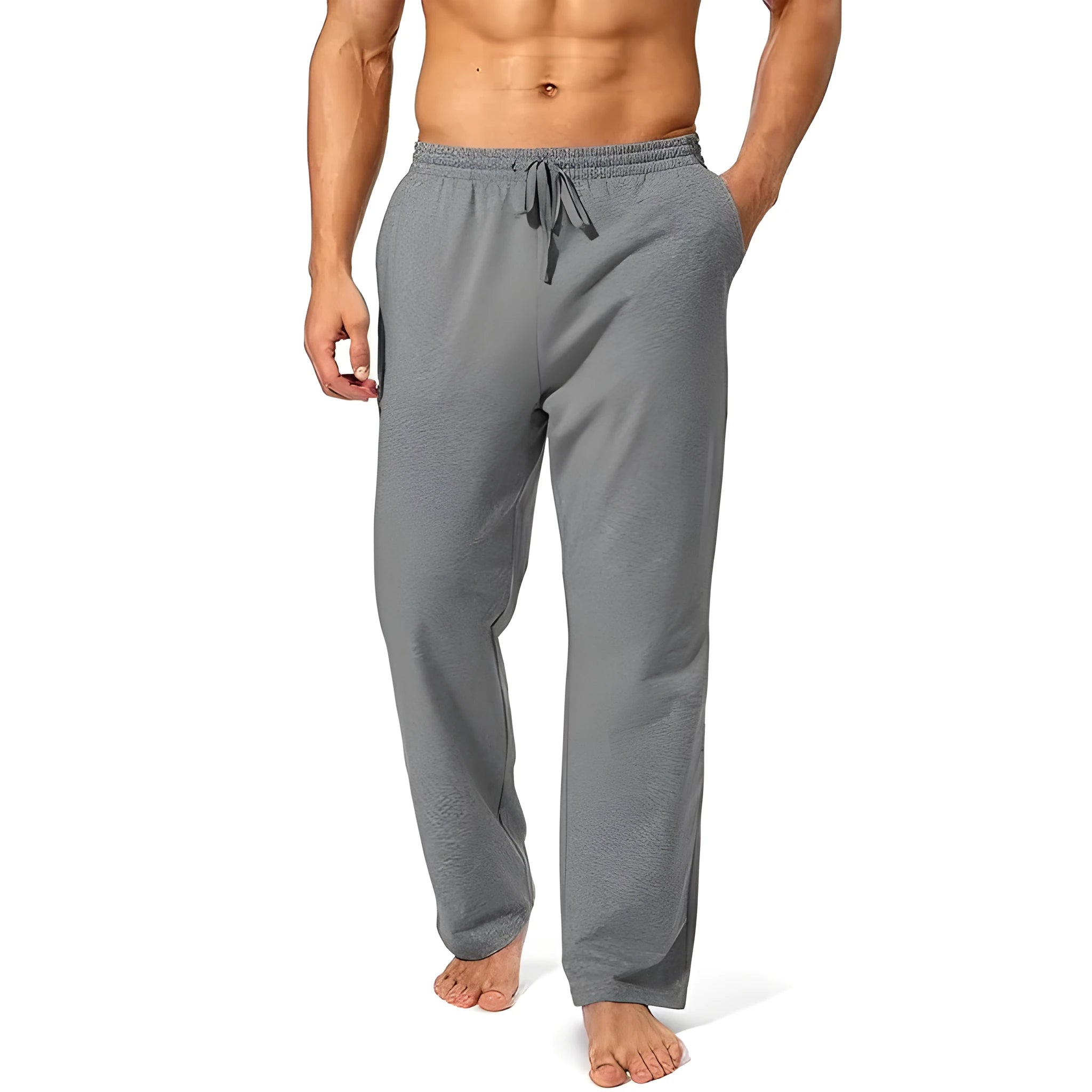 Men's loose casual trousers in black polyester fabric for sports and leisure wear