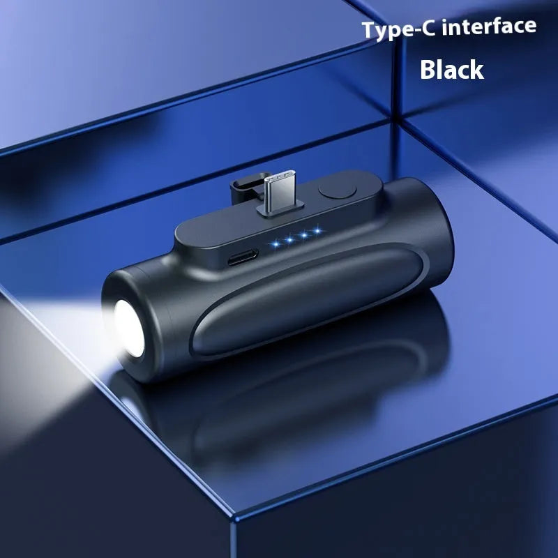Black Creative Power Bank Glare Flashlight showing USB-C port and LED lens, with dimensions 83mm x 27mm x 41mm.