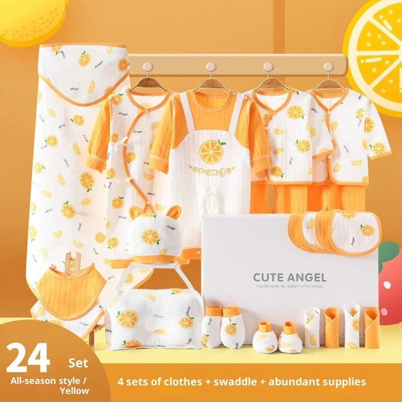 Baby pure cotton gift set with orange apple cherry colour options for newborns