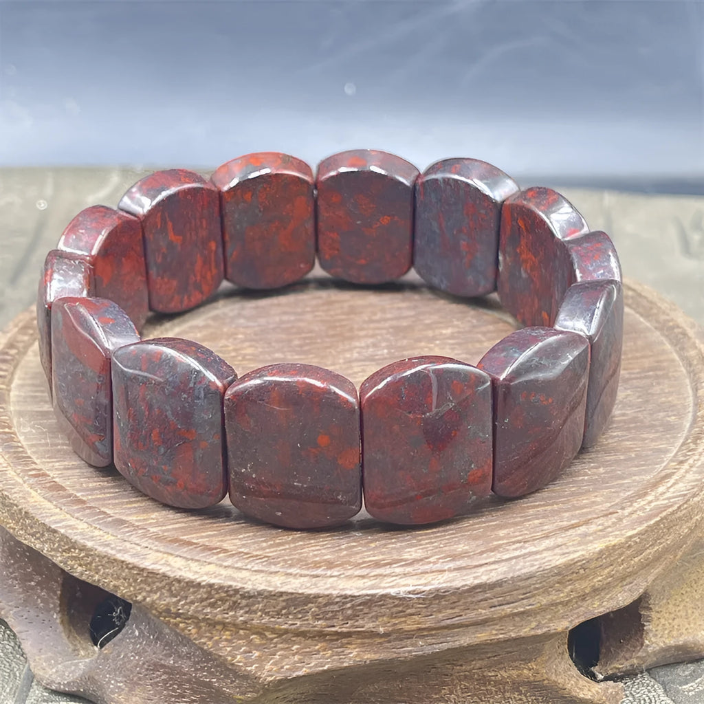 Bloodstone quartz rock jade bracelet in modern simple style on wrist