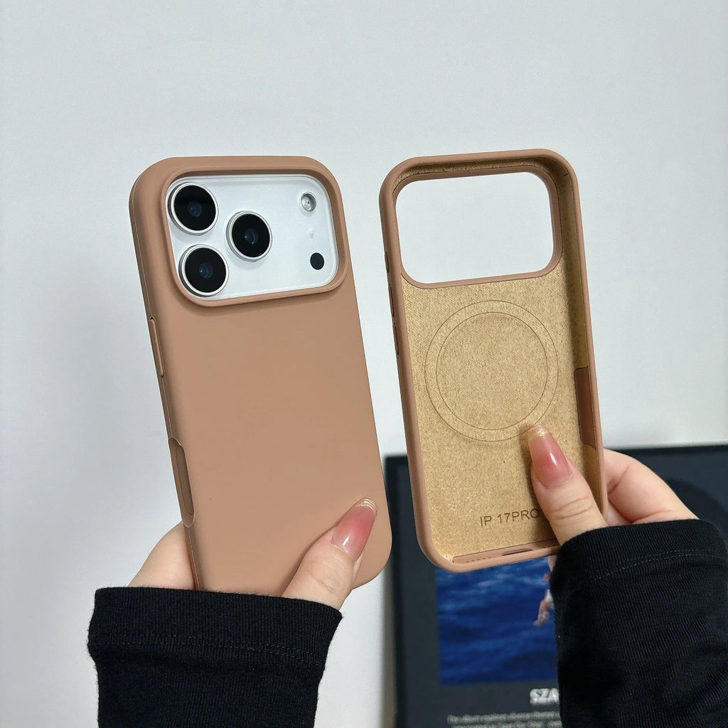 Liquid silicone magnetic charging phone case with AI button for iPhone in antique white colour