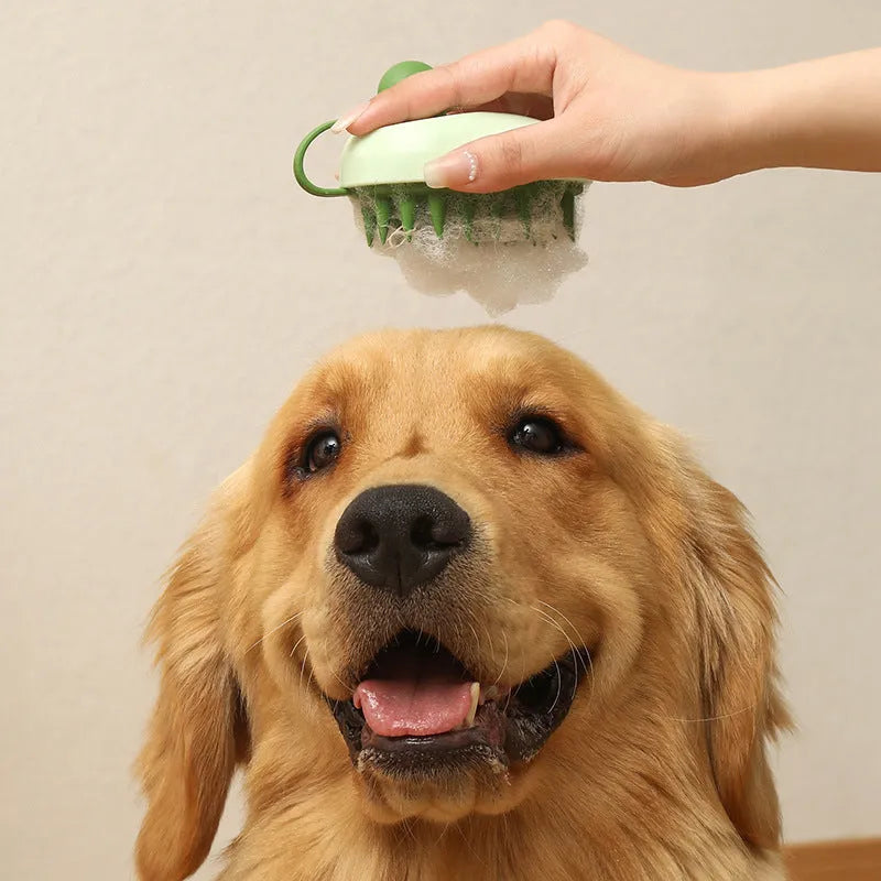 Soft silicone pet hair remover massage brush for dogs with ABS handle in four colour options