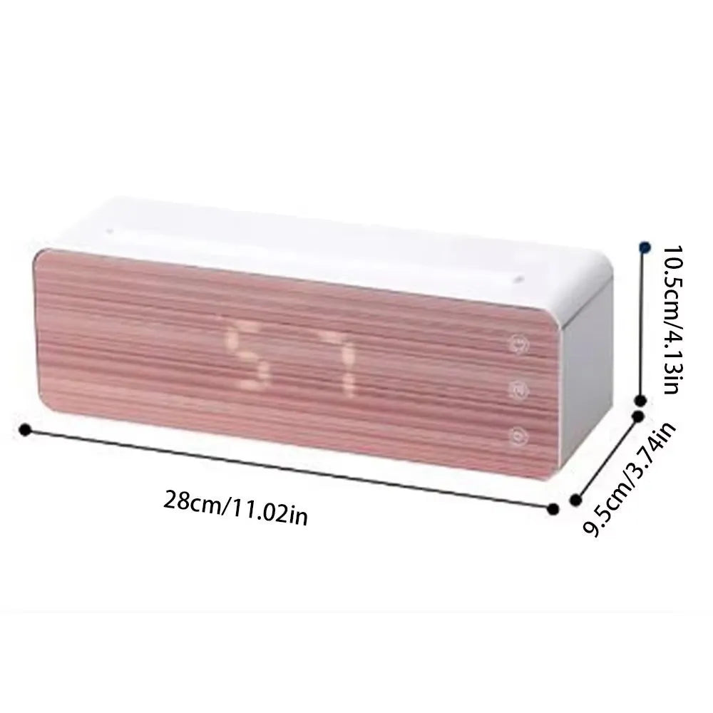 White flame humidifier with wood grain panel, clock and humidity display, UVC sterilisation, 280x85x95mm