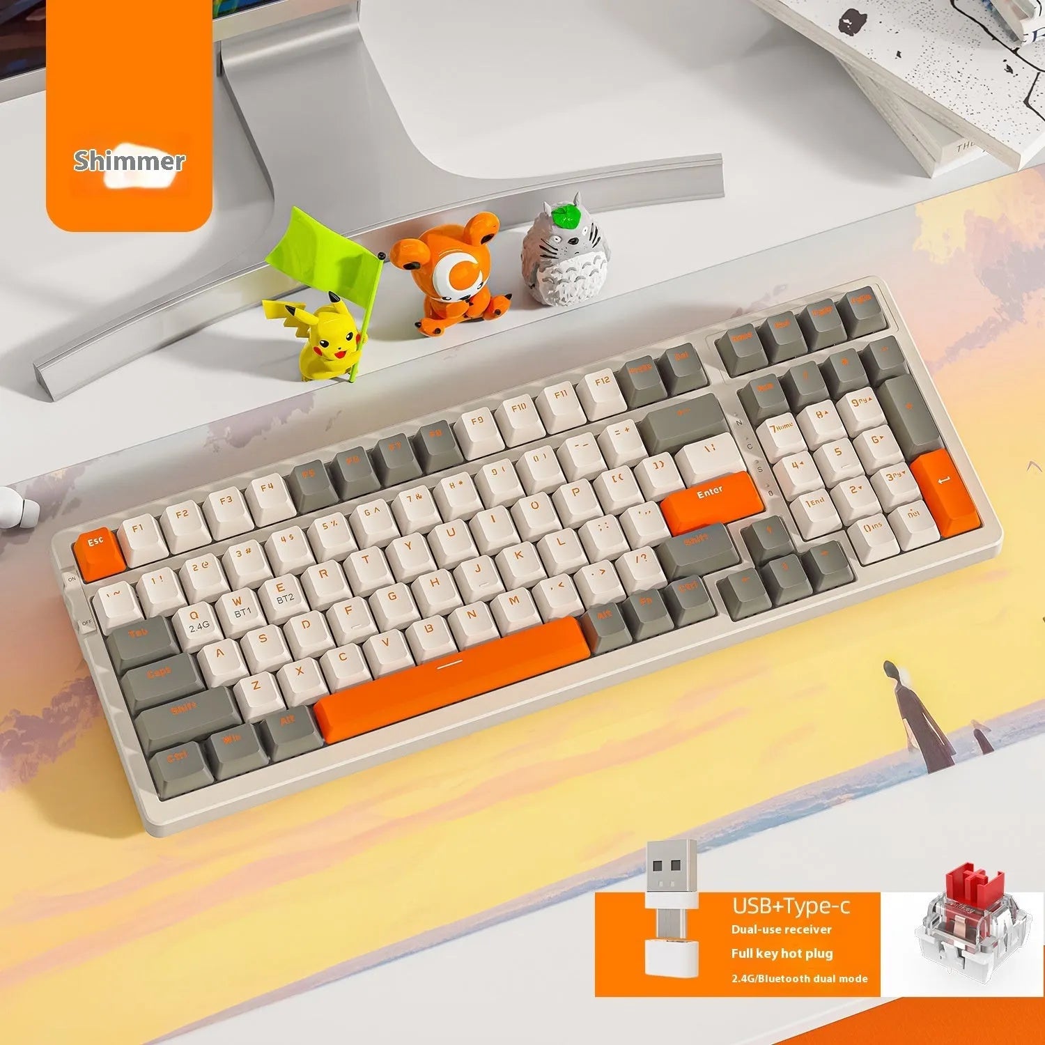 Free Wolf K96 Bluetooth dual-mode mechanical keyboard with colourful keycaps on a desk