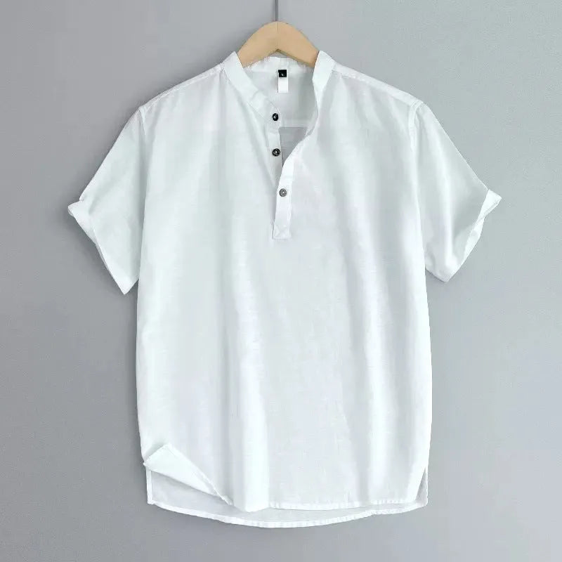 Men's short sleeve cotton linen blend t-shirt in solid colours with sizes M to 4XL