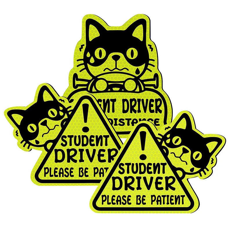 Set of 3 reflective magnetic car stickers with animal designs including cats, ducks, and pandas