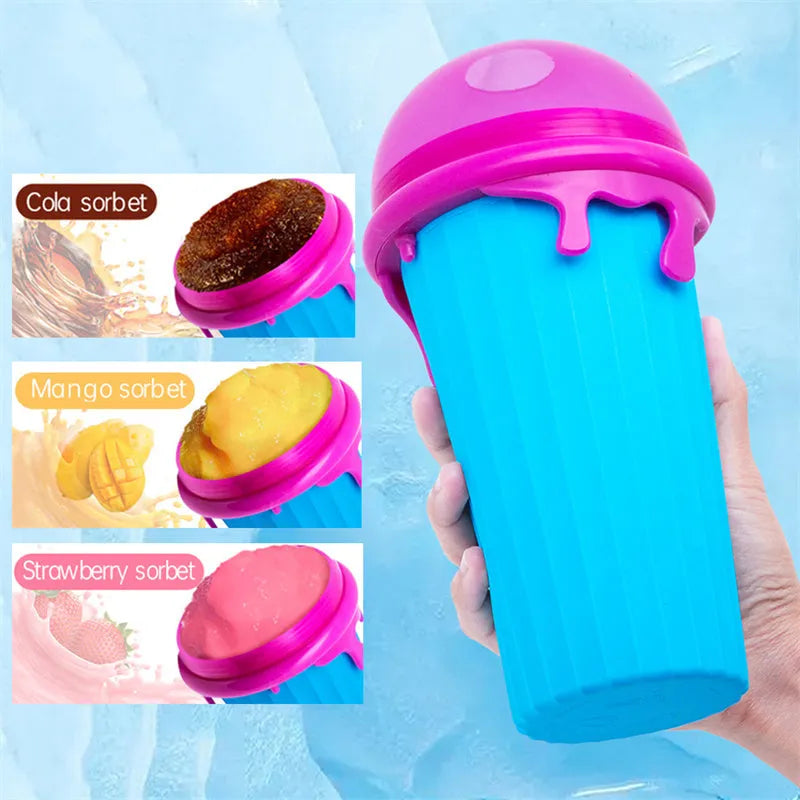 Blue 500ml slushy maker cup for homemade quick-frozen smoothies and ice cream.