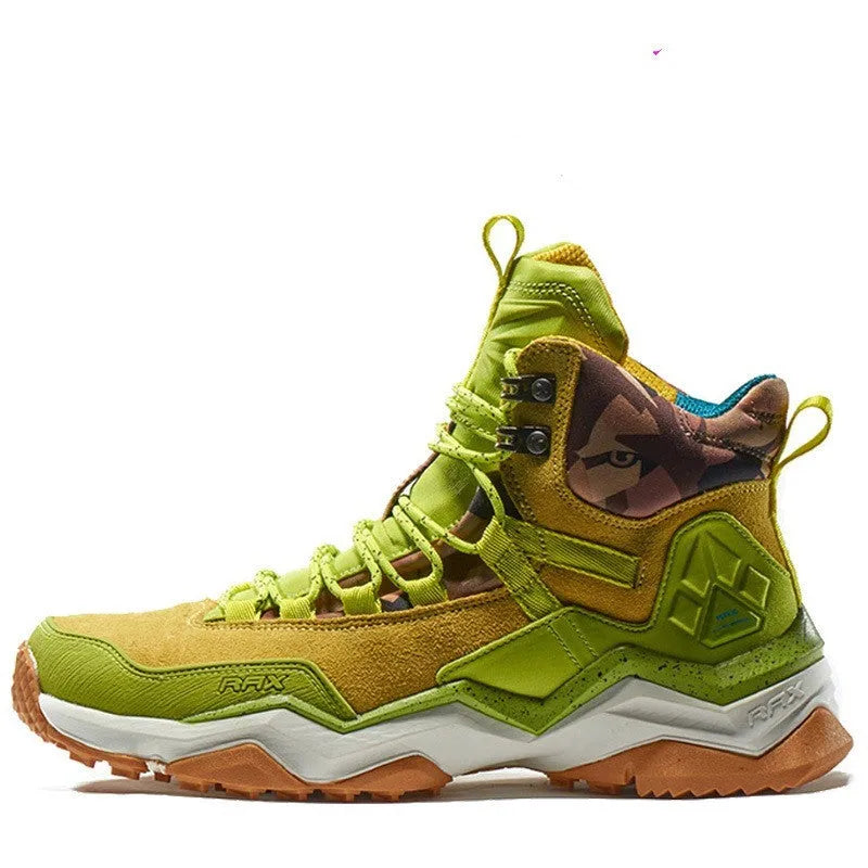 Waterproof non-slip high top hiking shoes for mountain climbing, unisex design in Light Khaki colour