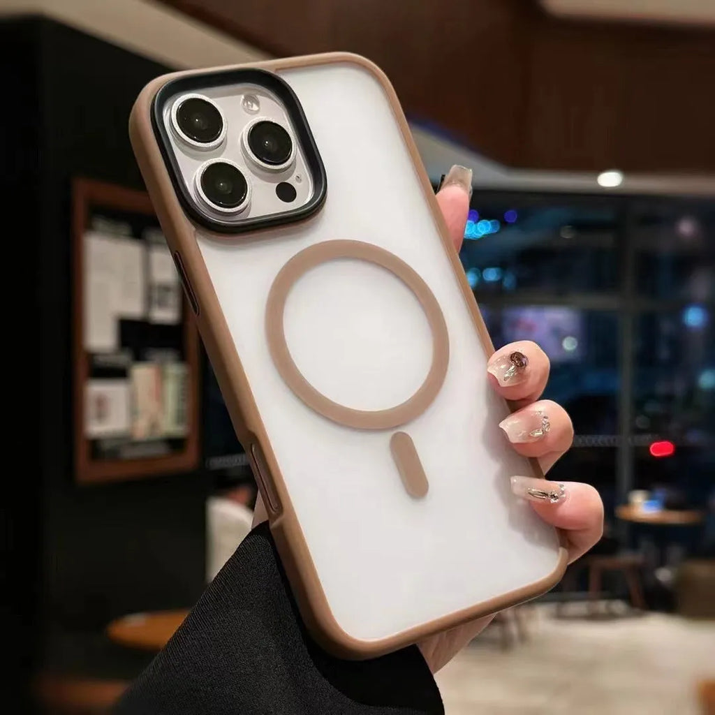 Matte magnetic PC phone case for iPhone 16 in black colour with magnetic ring visible on back