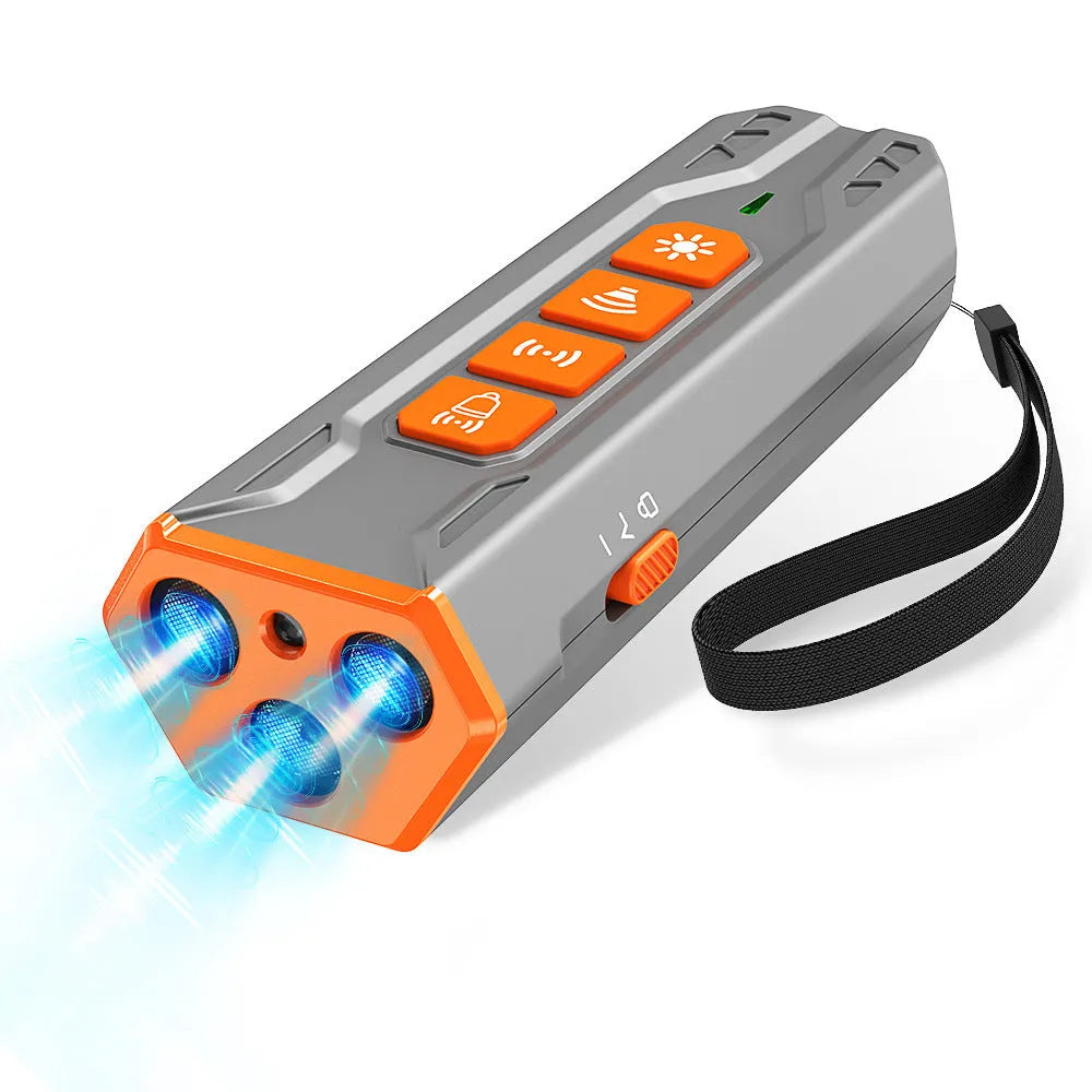 Three head ultrasonic dog trainer in grey orange and black and orange colours