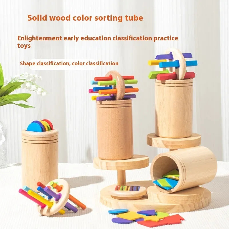 Children's wooden shape cognition cup for early education, rubber wood finish, multiple sorting styles