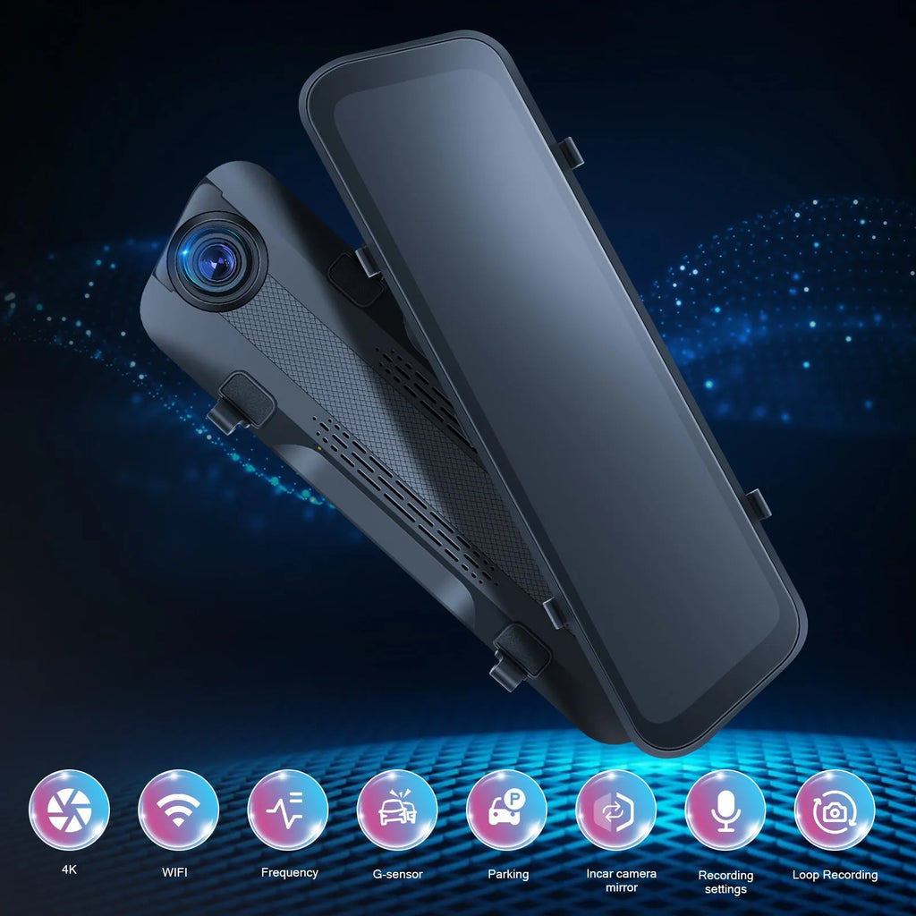 9.66 inch streaming media rearview mirror with touch screen and dual cameras for vehicle recording
