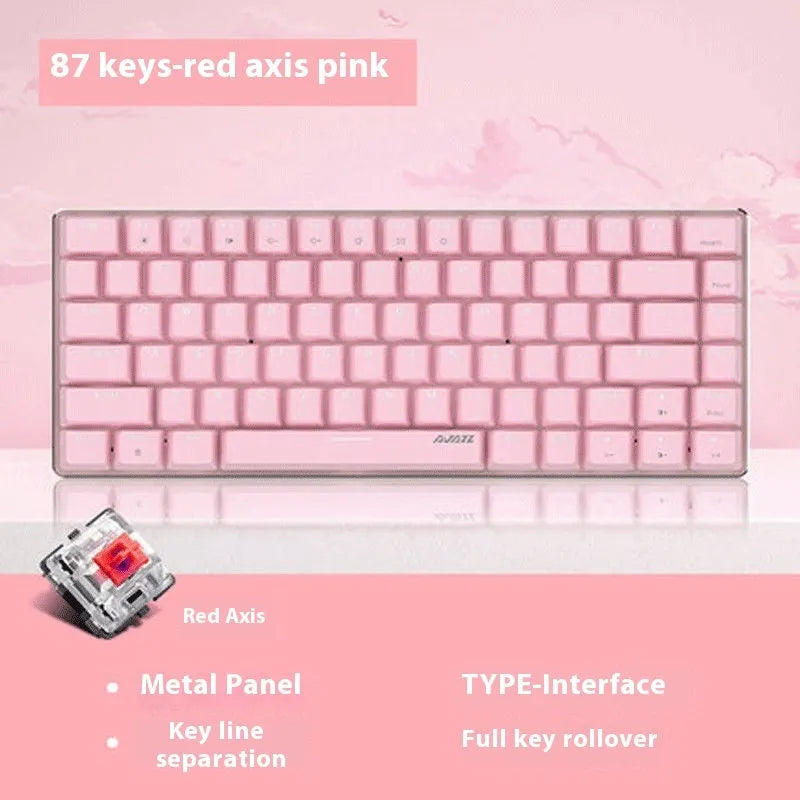 82-key metal mechanical keyboard with white backlight beside laptop