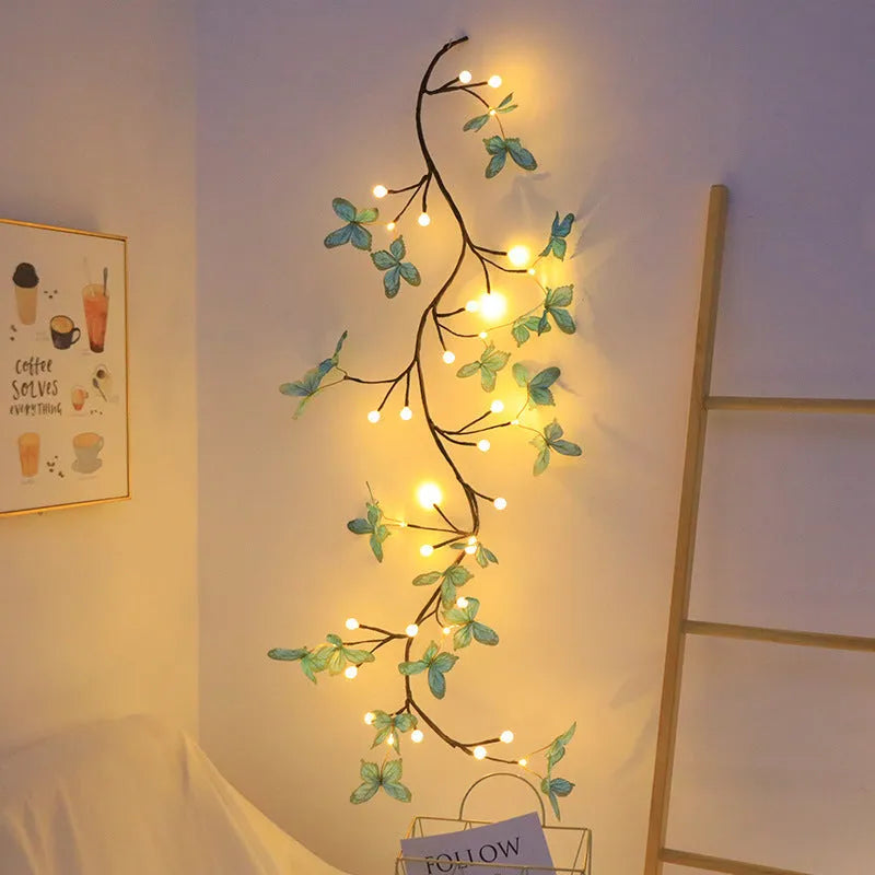Flexible LED butterfly tree lamp with colourful ornaments on 1.8 metre rattan vines