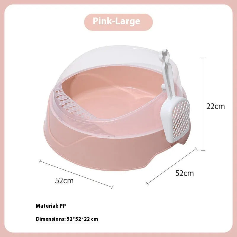 Plastic deodorant round cat litter box in mint green or pink colour, available in large and small sizes