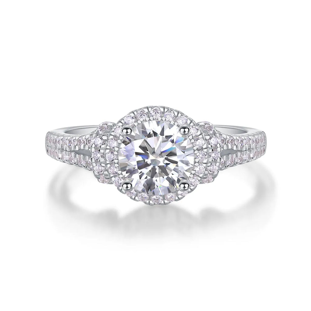 1 carat moissanite ring set in S925 silver with platinum plating, sizes 5-9, GRA certified with gift box
