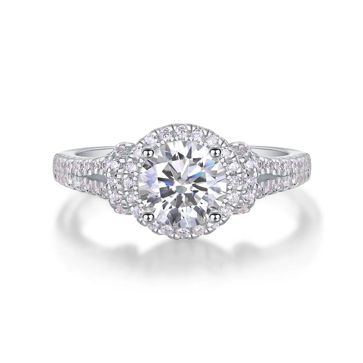 1 carat moissanite ring set in S925 silver with platinum plating, sizes 5-9, GRA certified with gift box