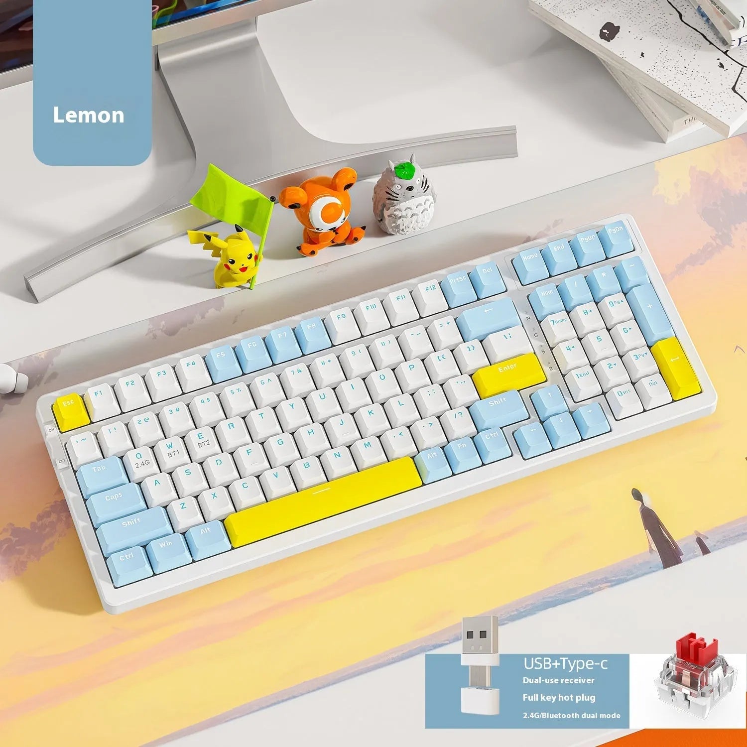 Free Wolf K96 Bluetooth dual-mode mechanical keyboard with colourful keycaps on a desk