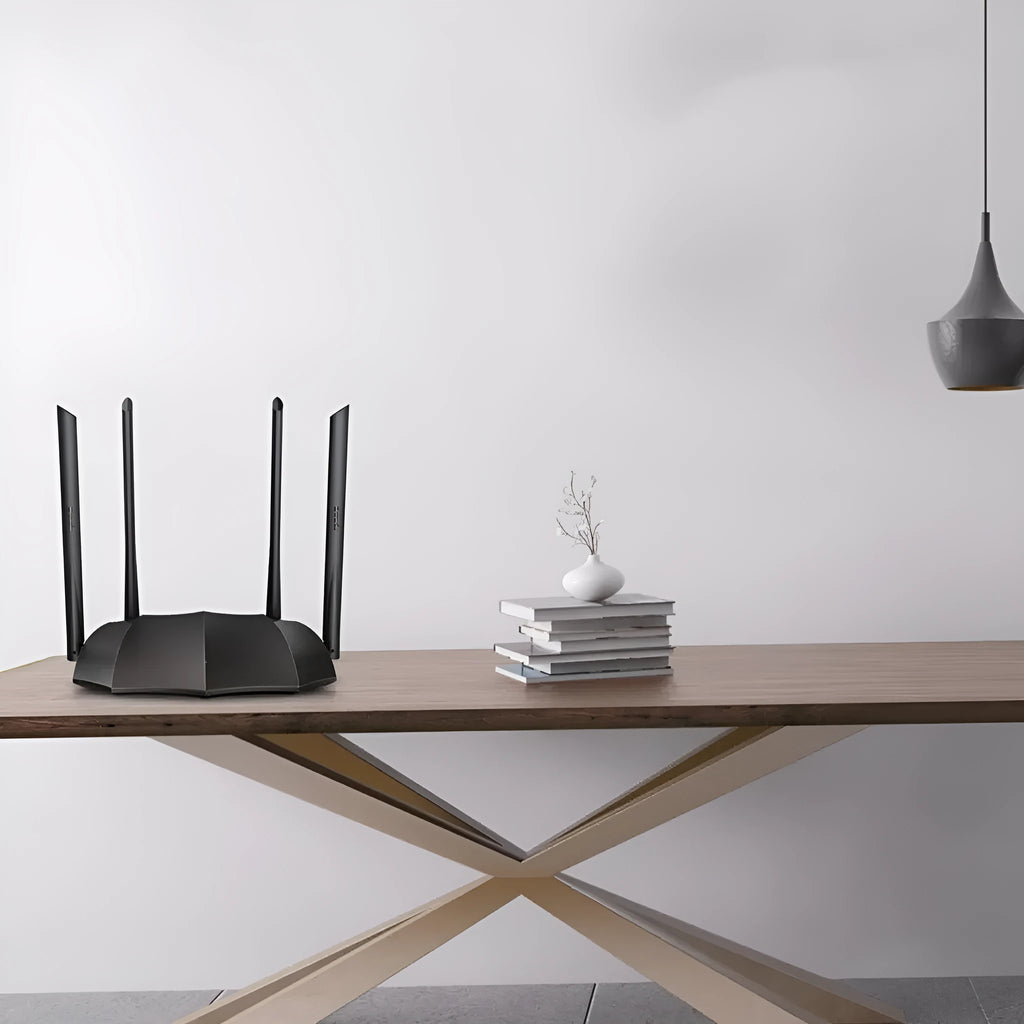 Dual-band wireless router with three gigabit LAN ports and compact design