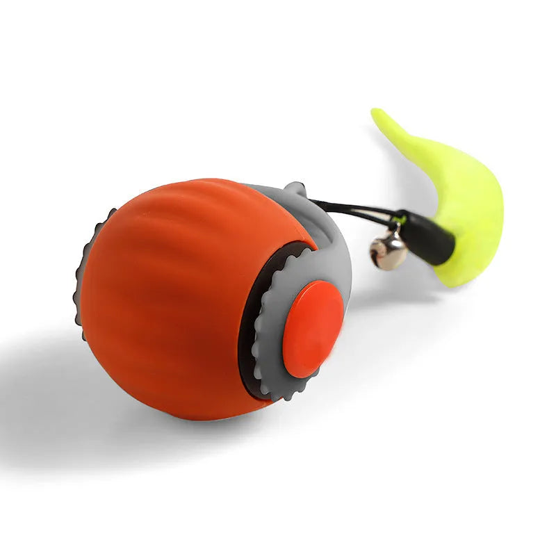Gravity automatic cat toy with silicone tail and rolling ball in orange and blue colour options