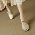 Women's retro low-top sequin platform shoes in beige with Velcro closure