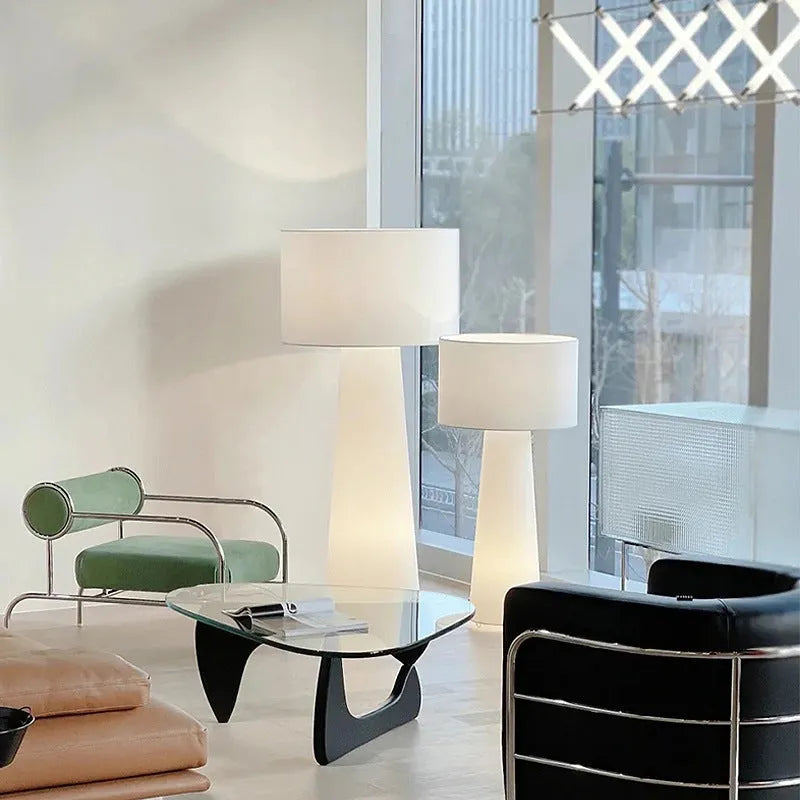 Simple modern floor lamp with fabric lampshade and iron base 26x55CM for living room