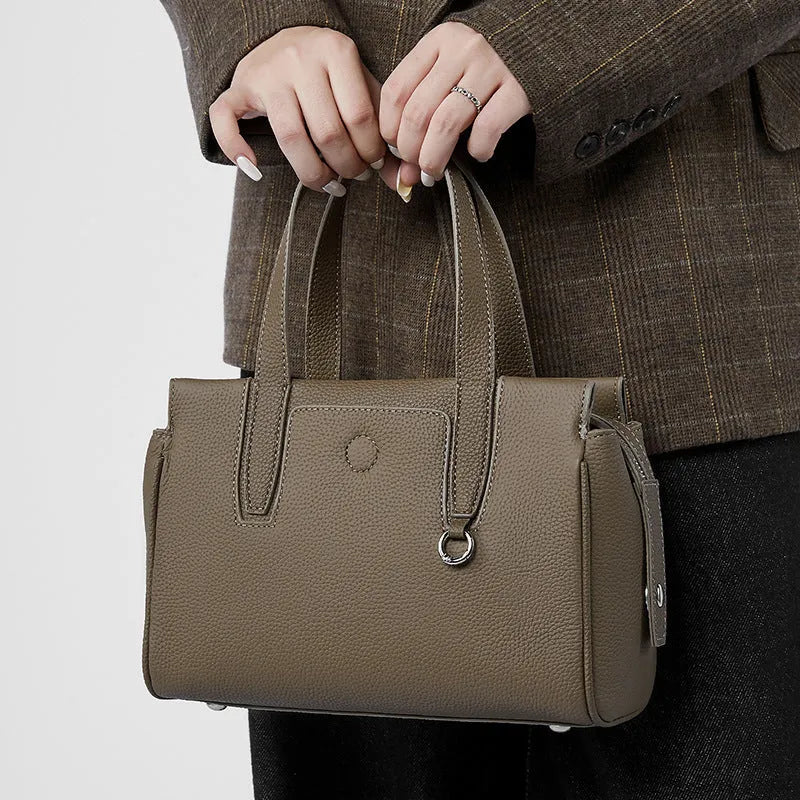 Genuine leather crossbody bag in horizontal square shape with single shoulder strap