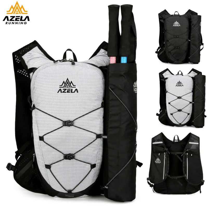 AZELA grid pattern lightweight hiking backpack with breathable mesh for trail running camping travel in black colour