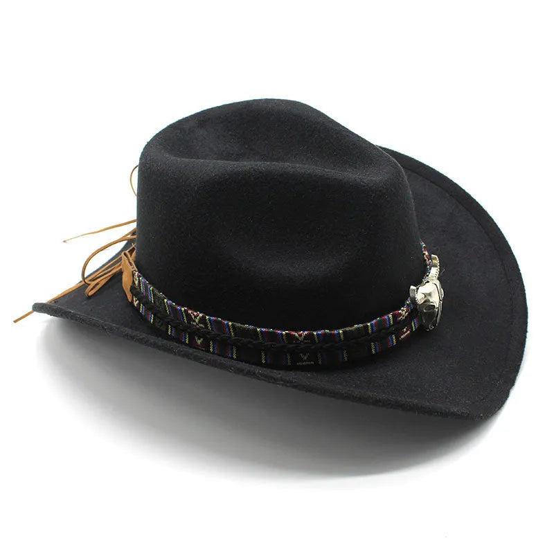 Western cowboy hat with bell crown in Army Green, shown from the side on a wooden post.