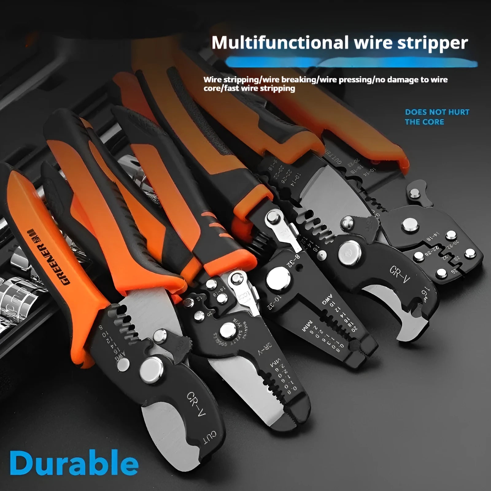 A fully automatic wire stripping pliers tool made from steel, shown in a box-mounted style.