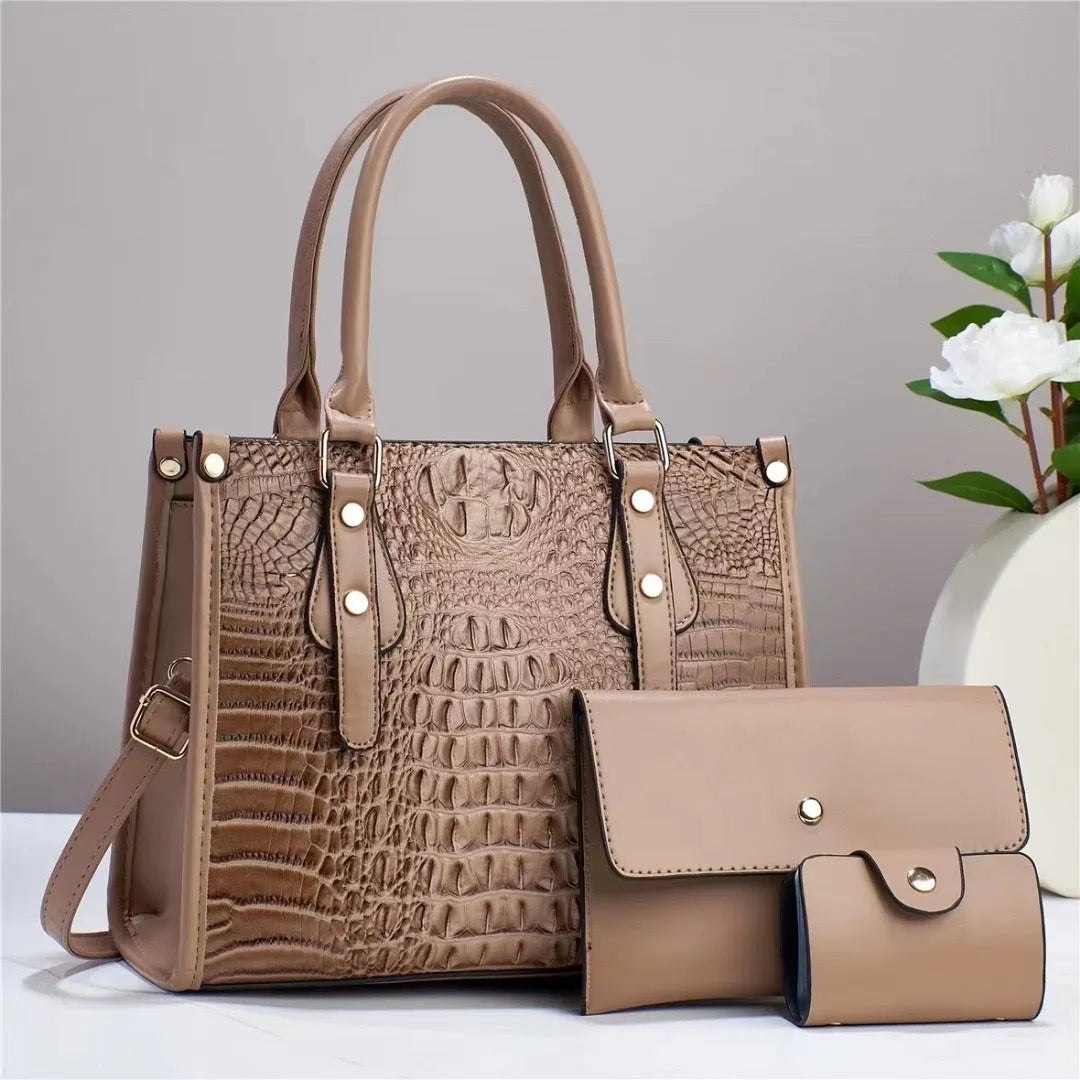 Contrast colour minimalist texture three-piece handbag set with crossbody bag, wallet and cardholder in PU leather