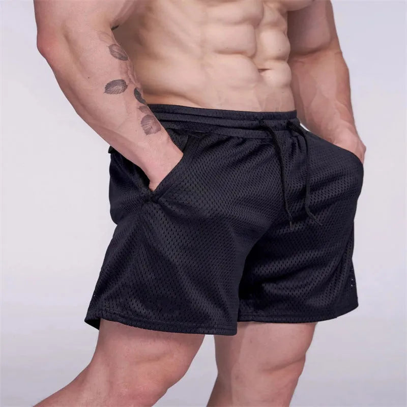 Men's mesh sports shorts with padding, mid waist, available in black, dark grey, light blue, dark blue, sizes M-XXXL