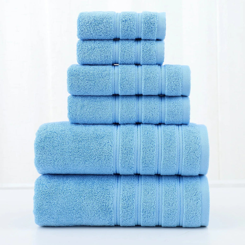 Cotton towel six-piece set in combed cotton twill weave, available in multiple colours including avocado green and black